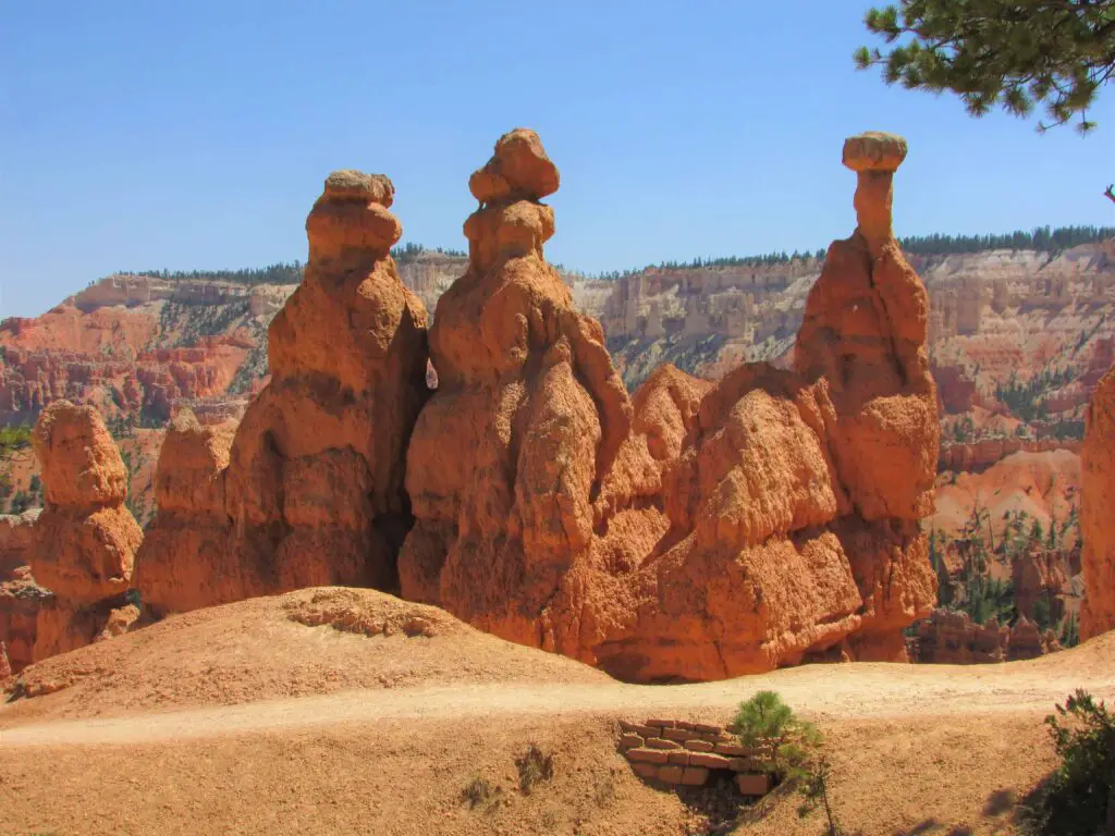 Tall Hoodoos along trail in Bryce Canyon Queens Garden