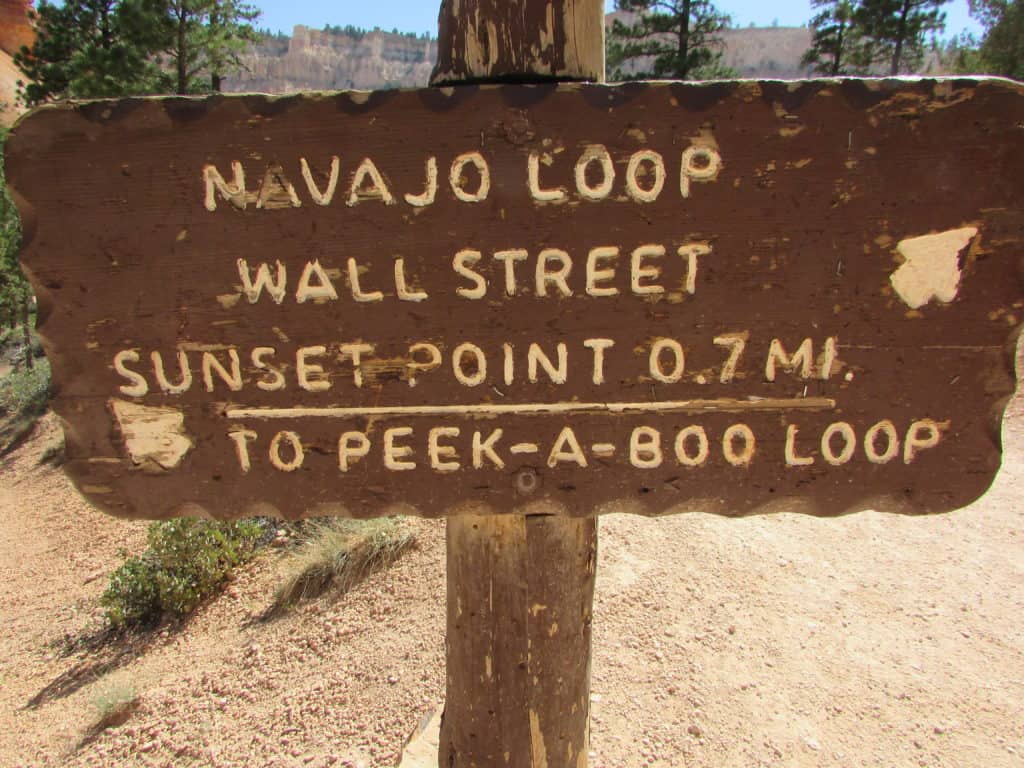 Brown Sign pointing to Wall Street in Navajo Loop