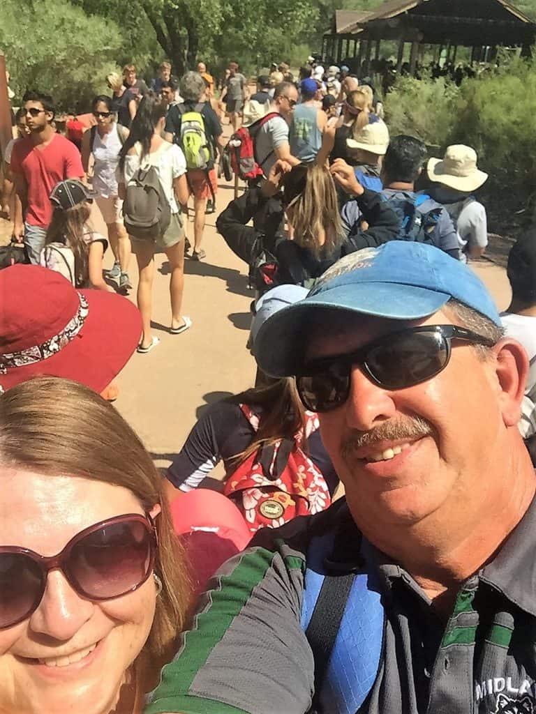 Getting in line for the Zion Canyon Shuttle at the Visitor Center 