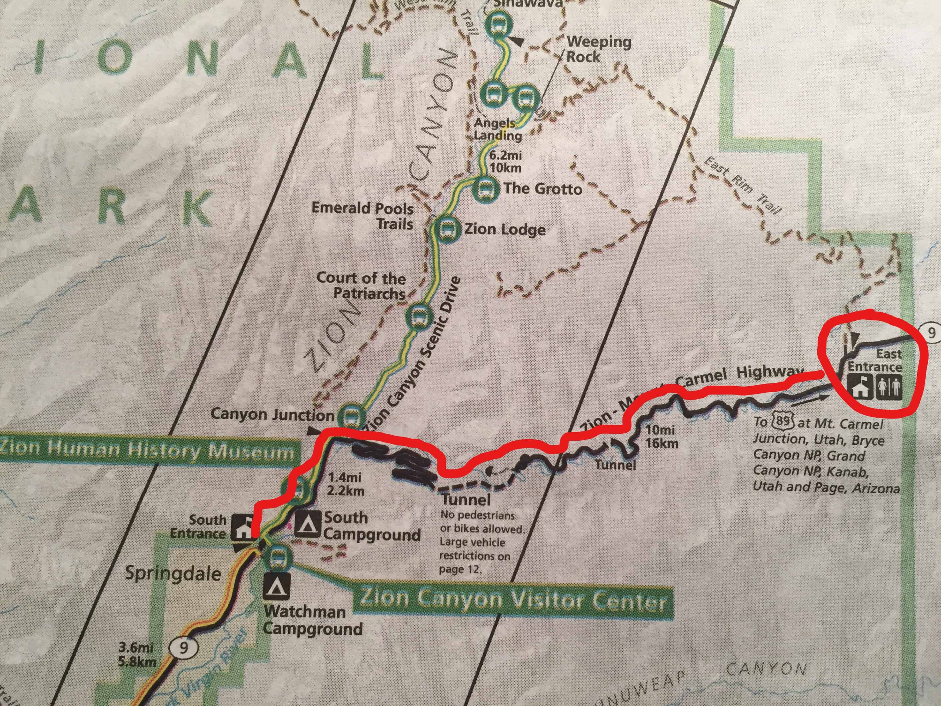 Zion Mt Carmel Highway Map 