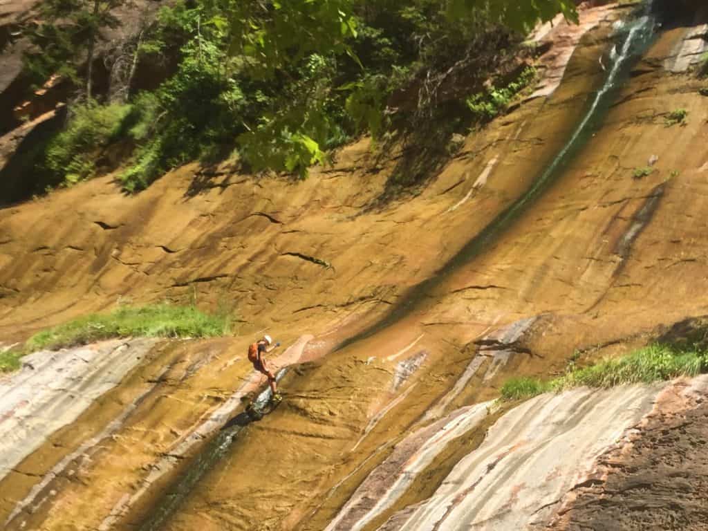 Zion NP Climber Rappelling Down in The Narrows