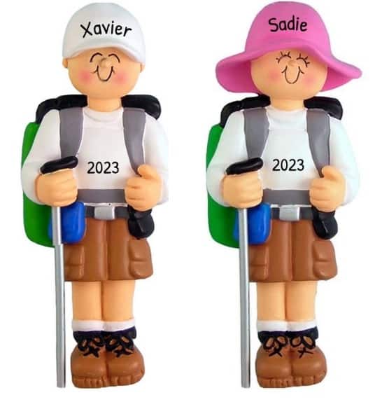 Personalized Hiking Ornament with boy and girl