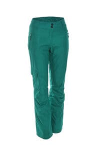 Green Ski pants as example of outer layer for hiking in winter