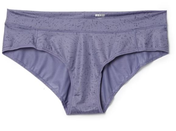 blue pair of REI Active Hipster Underwear on white background