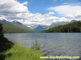 Logging Lake showing mountains in background - North Fork Glacier National Park