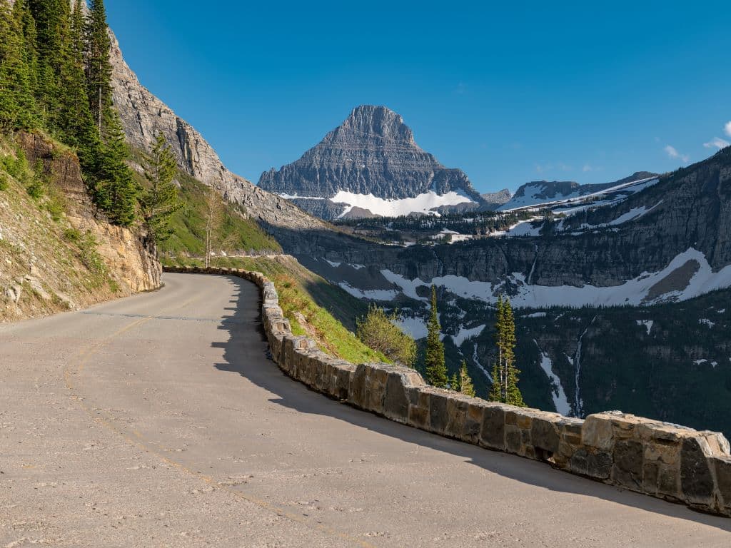 View of going to the sun road, with block edge and valley in the background