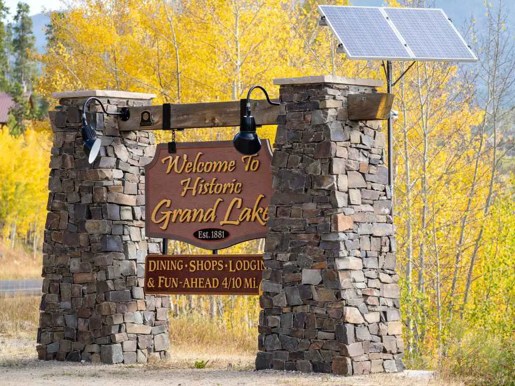 Welcome sign into Grand Lake