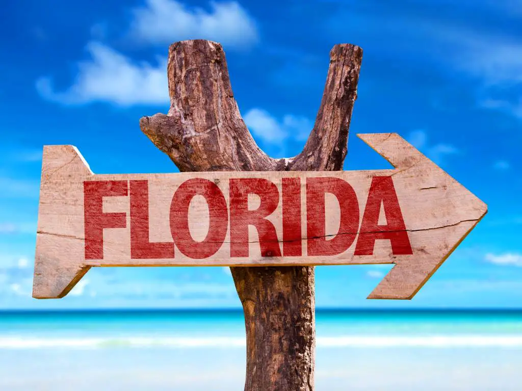 Sign Post with beach in background with the word Florida