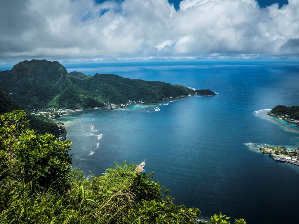 Looking down on bay from a hillside