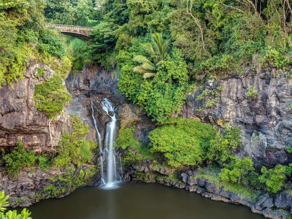 waterfall under bridge in Haleakala NP
