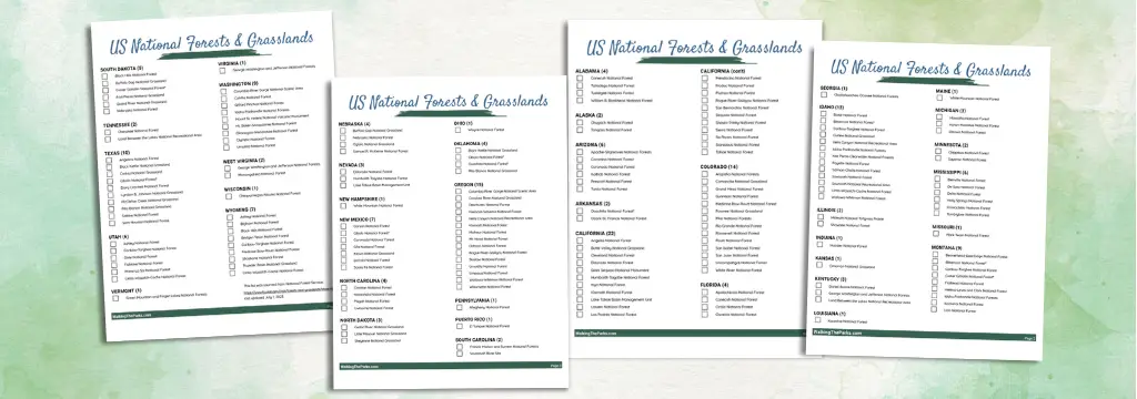 Mockup of list of National FOrests
