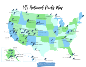 Map of US National Parks in blue