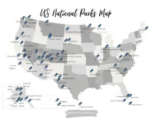 map of US National Parks in gray scale