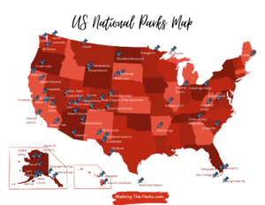 map of us national parks in orange scale