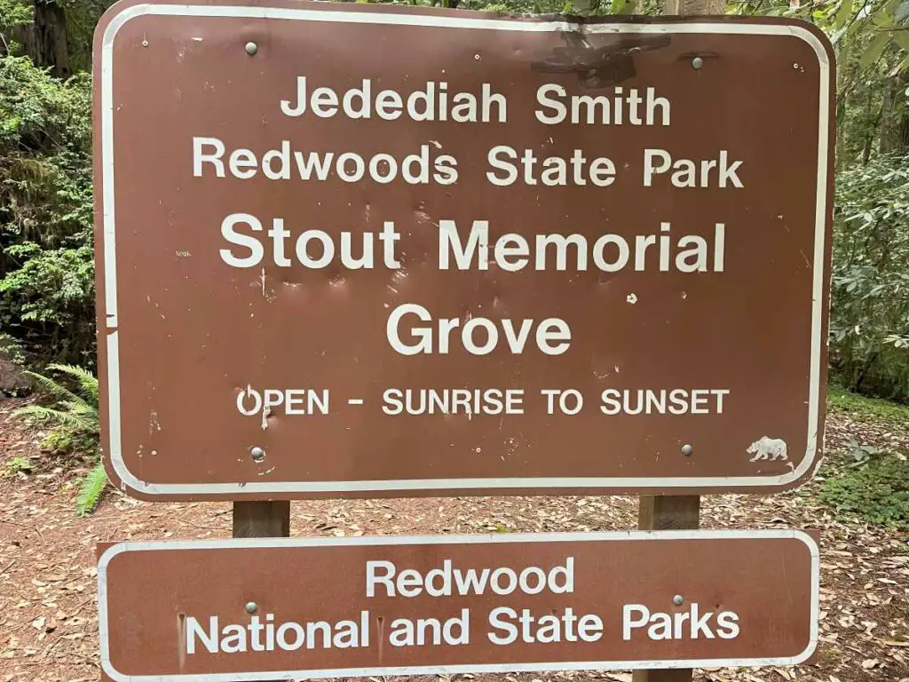 brown sign for Stout Memorial Grove
