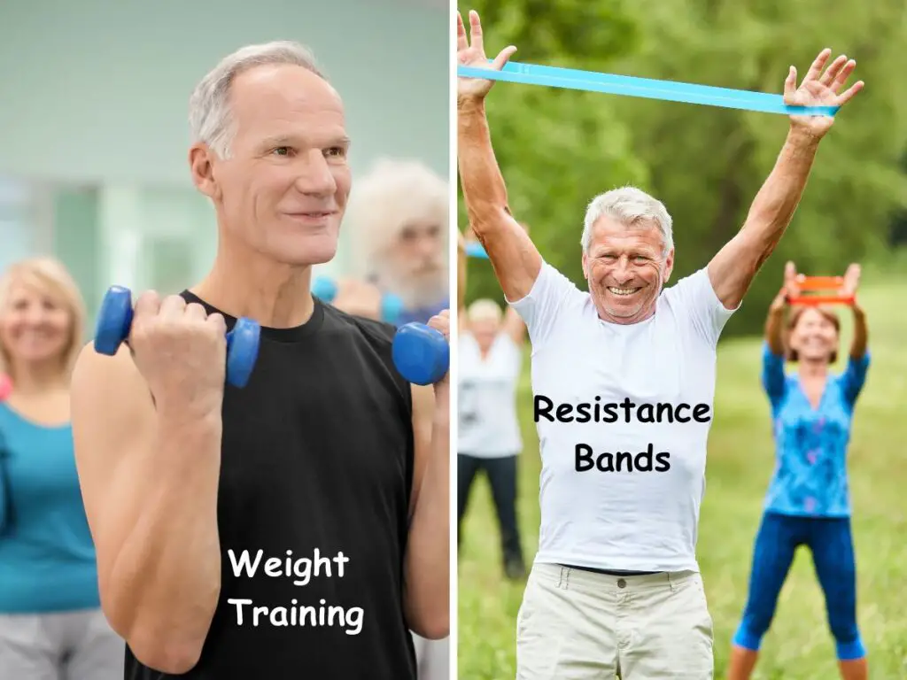 2 photos showing a man doing exercises for hiking for strength training 