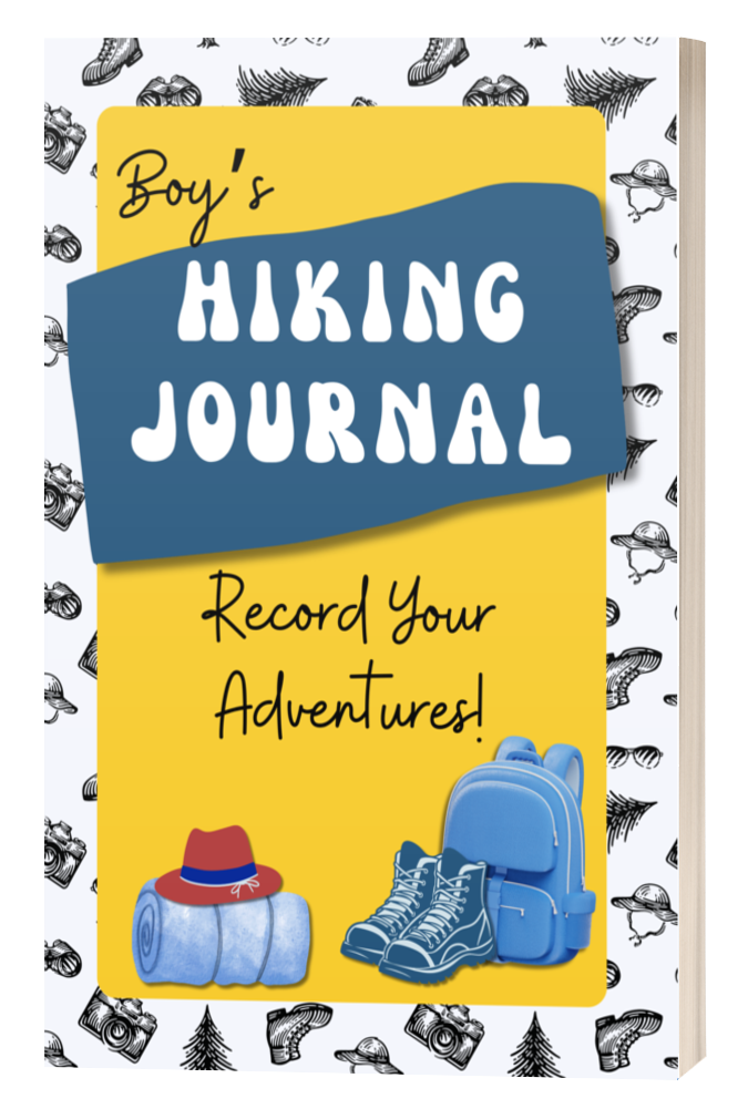 Hiking Journal for boys, blue and gold background