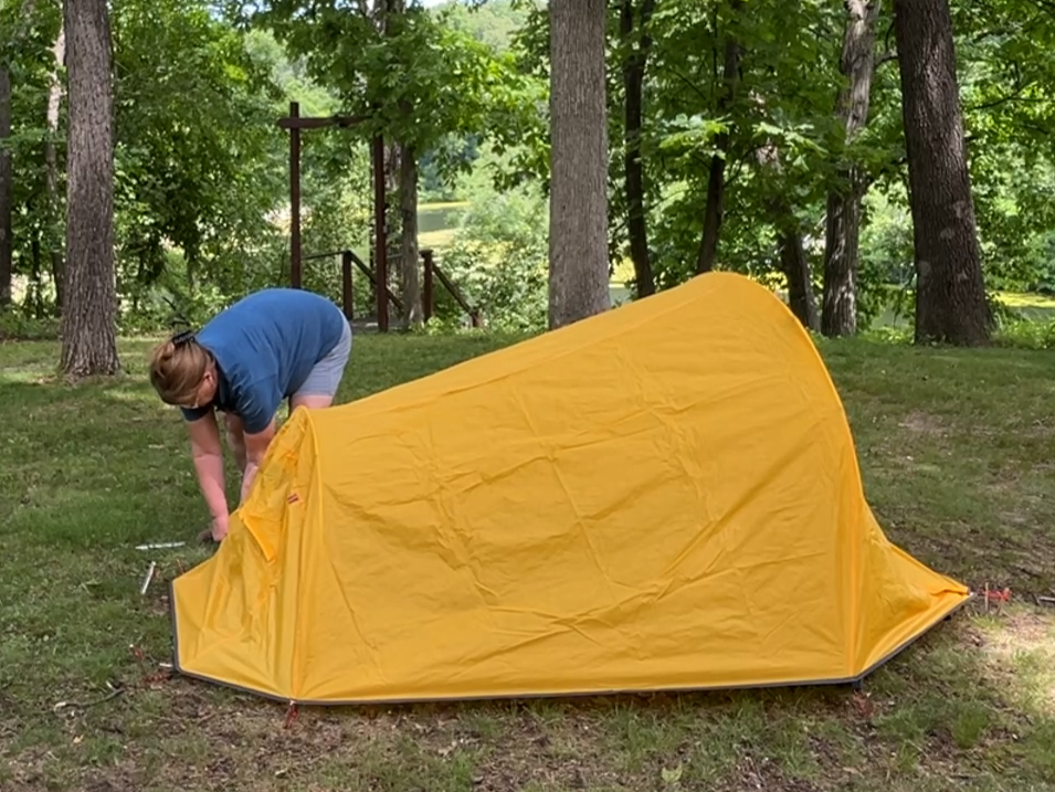 Rain fly extended over Traverseon tent